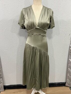 DownEast Women's Light Green Satin Look Vintage‎ Style Midi Dress Size 6